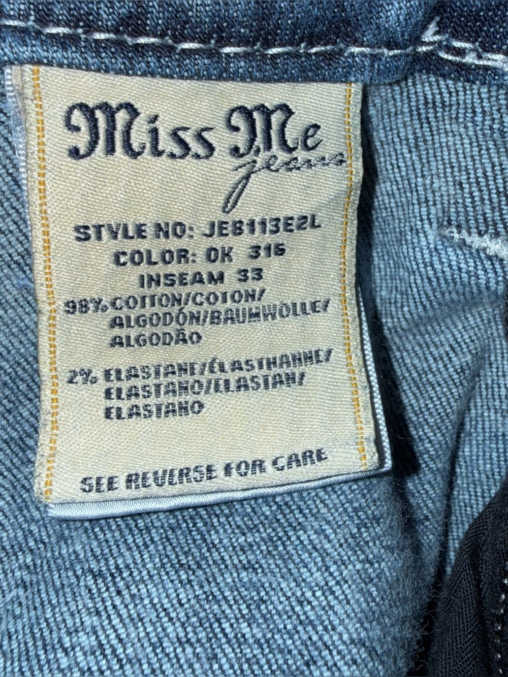 Miss Me Mid Rise Easy Boot Dark Embellished Back Pockets Jeans Wings women’s 28 - Picture 16 of 16